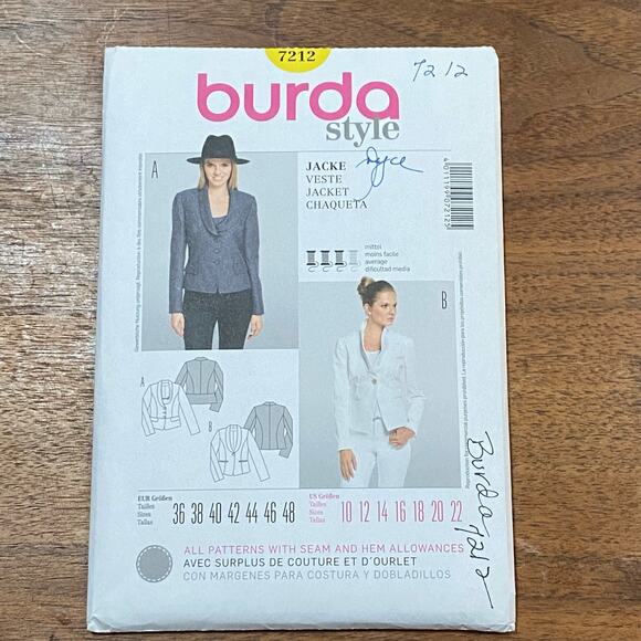 Burda #7212 Sewing Pattern Fitted Blazer Jacket US size 10-22 - Picture 2 of 6